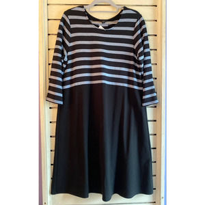 J.Jill Woman’s dress size M black azure stripes long sleeve super soft, knee NWT